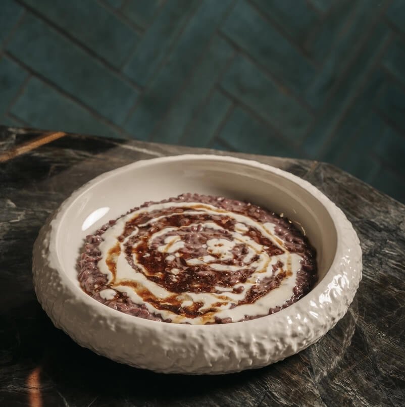 Risotto all&rsquo;Amarone con crema di Monte Veronese al ristorante I Morosetti Verona